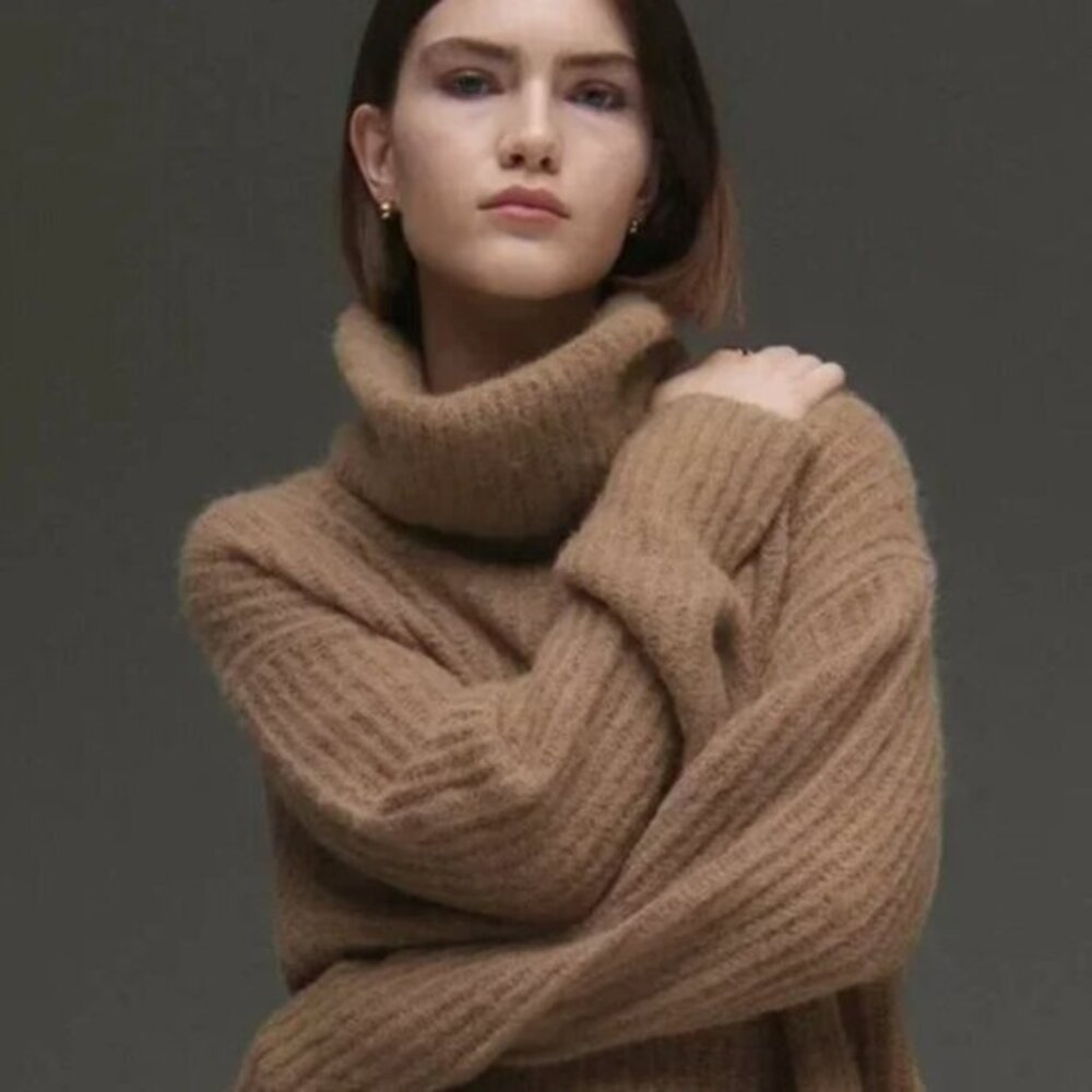 Everlane The Alpaca Oversized Ribbed Turtleneck Sweater in Cappuccino Size Small
